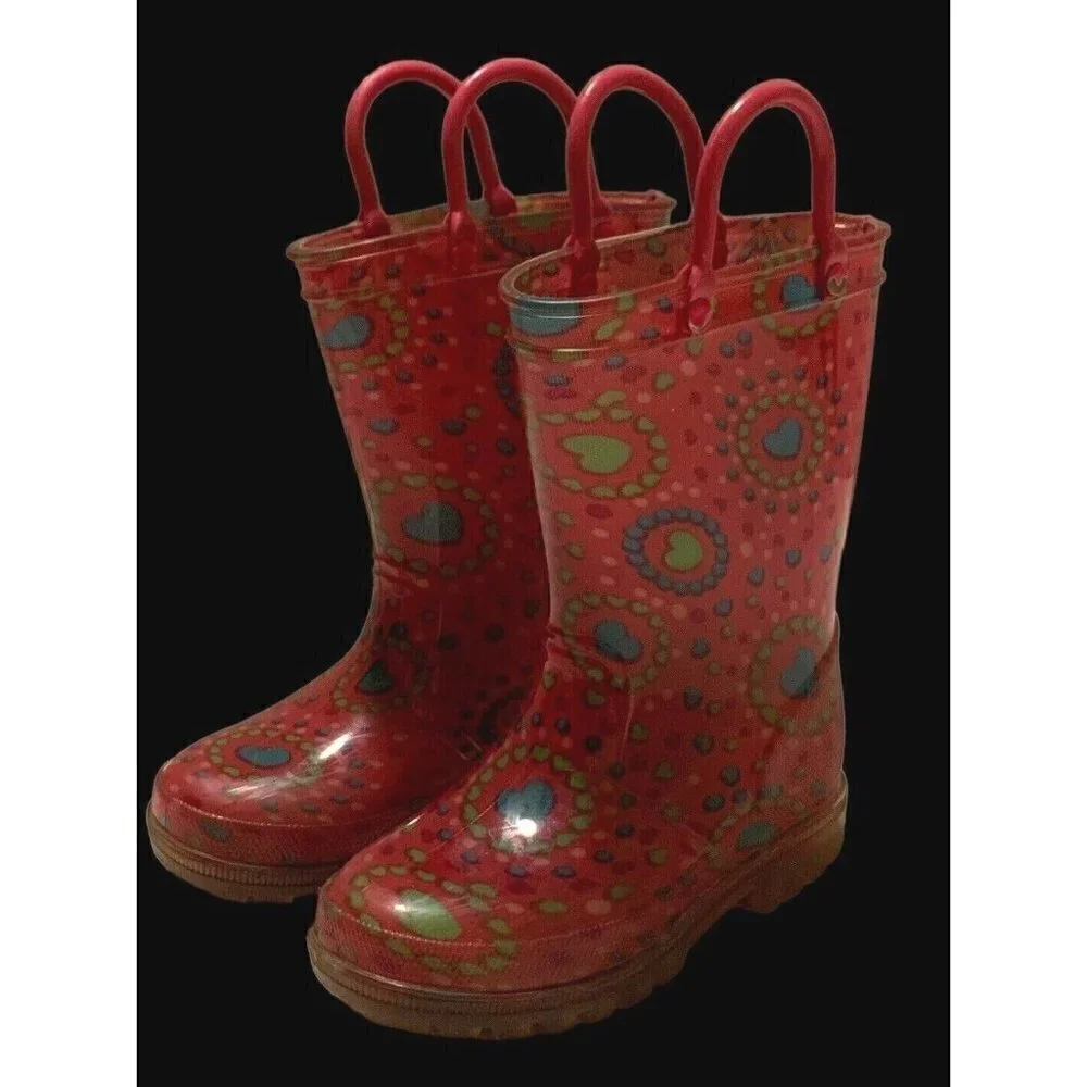 Girls Rain Boots Size 7/8 Multicolor Hearts